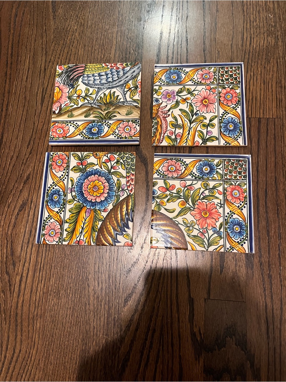 Hand-Painted Decorative Ceramic Tiles - Set of 4